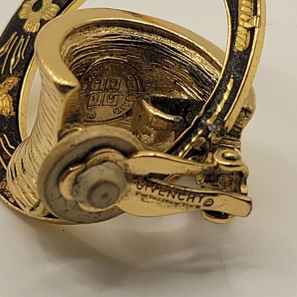 Vintage Givenchy Spanish Damascene Bird Flower Dangle Clip on earrings - Picture 16 of 16